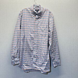 LANDS END Traditional Fit No-Iron Button Down Plaid Shirt X-large 17-17 1/2